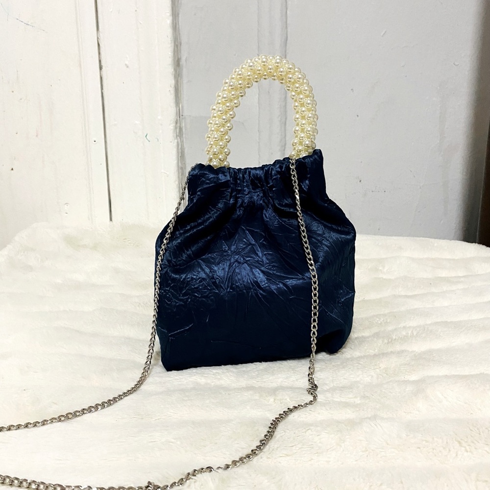 Zara Pearl Handle Magnetic Closure Crossbody Bag blue